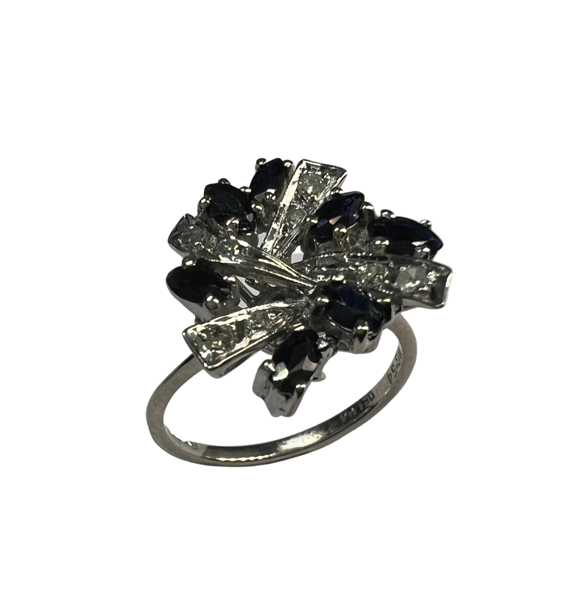 Anillo Plata Paladio con Zafiros y Diamantes Naturales