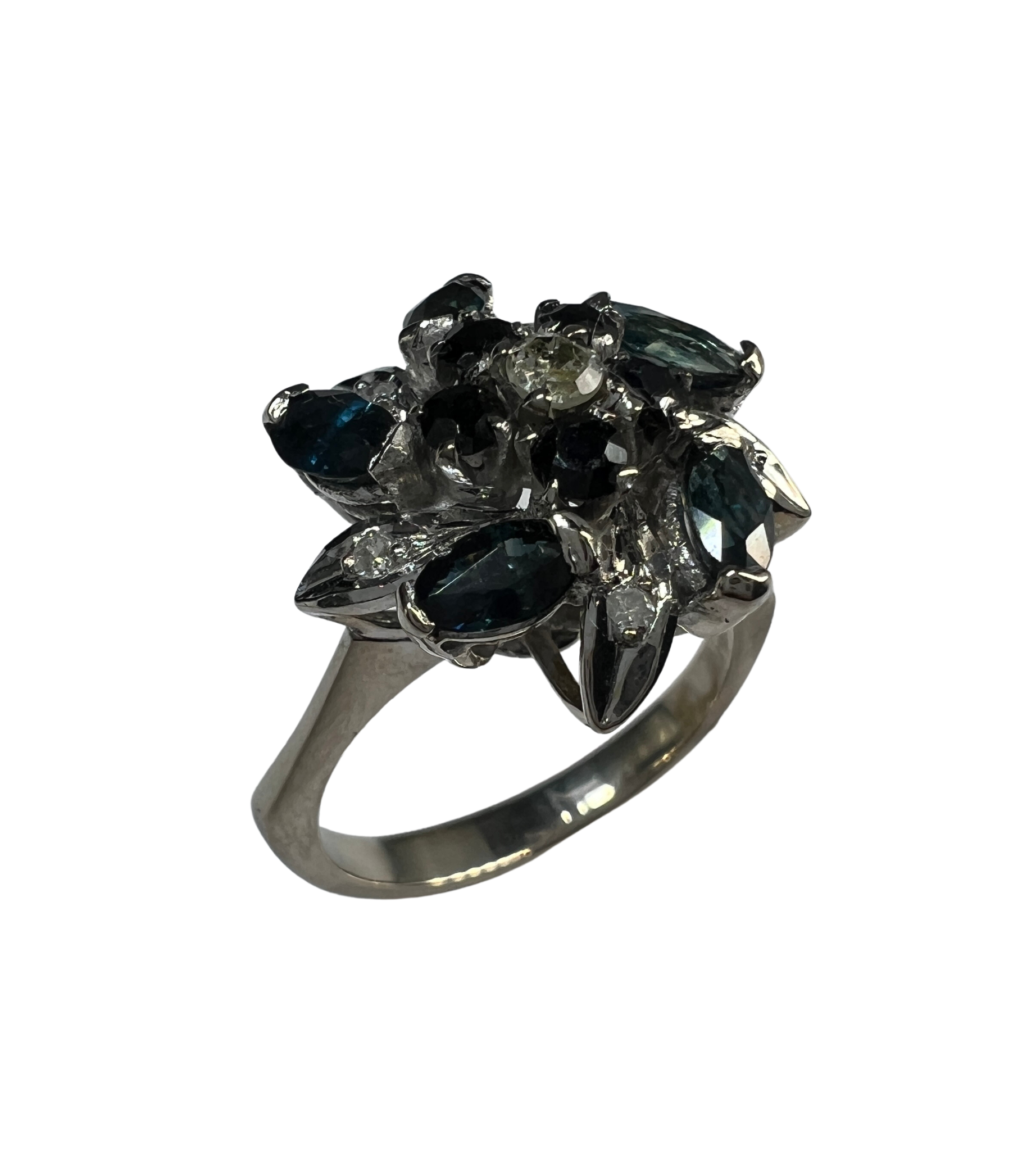 Anillo Plata Paladio Zafiros y Diamantes Naturales