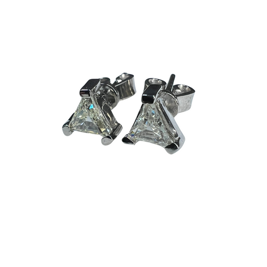 Aretes Broquel Oro Blanco con Diamantes Naturales Trillion 0.62ct