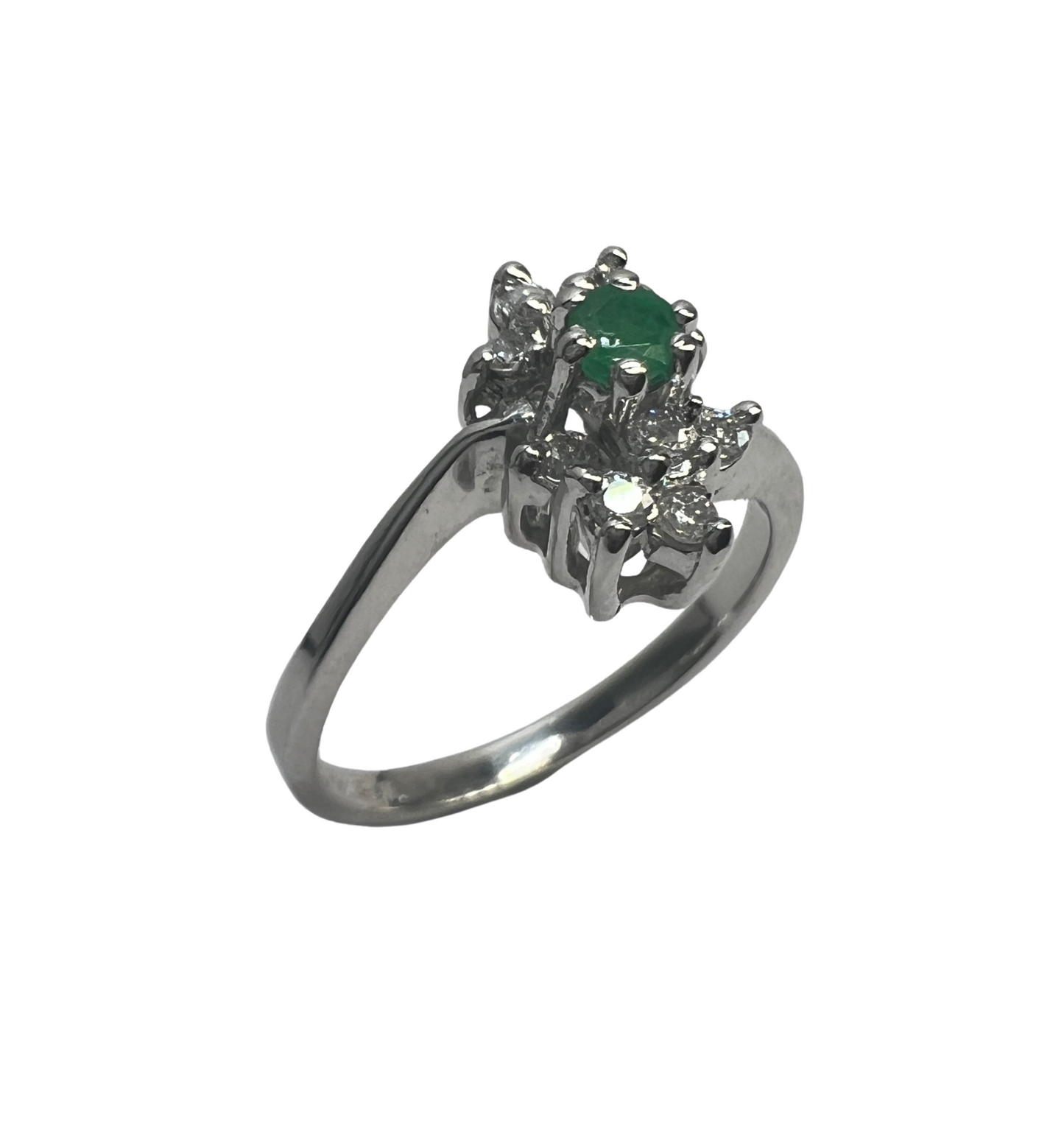 Anillo Oro Blanco con Esmeralda y Diamantes Naturales 0.30ct