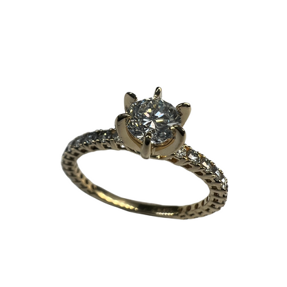 Anillo de Compromiso Pavé Oro Amarillo con Diamantes Naturales 1.22ct