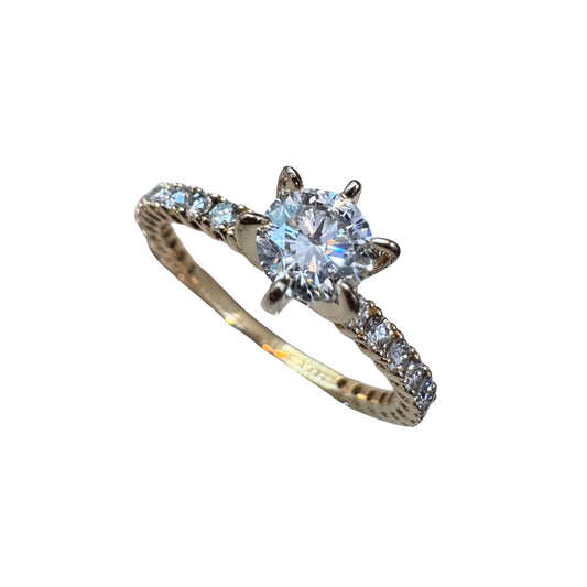 Anillo de Compromiso Pavé Oro Amarillo 14k Diamantes Naturales 1.22ct