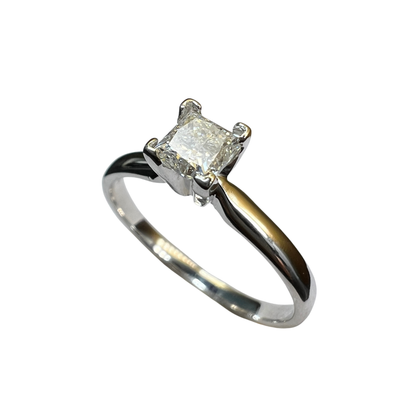 Anillo de Compromiso Oro Blanco 14k con Diamante Natural Princess 0.49ct
