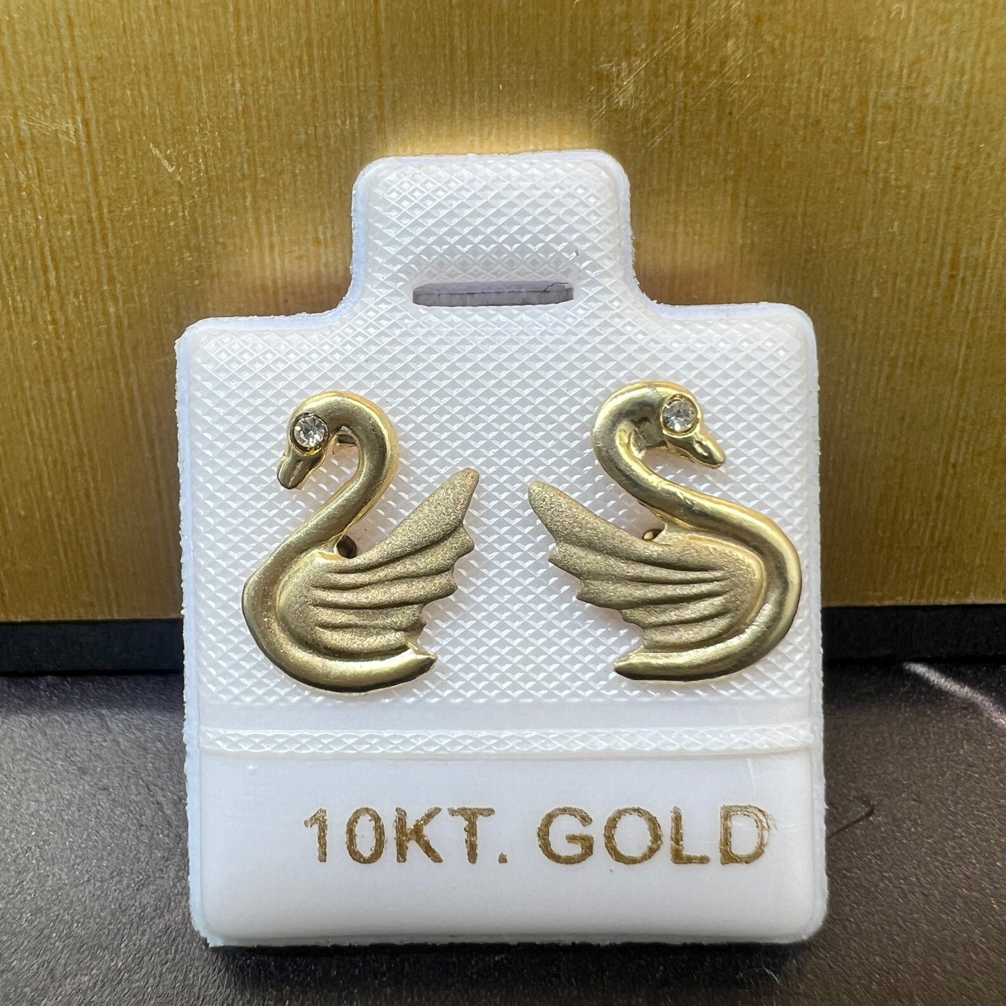 Broqueles Cisne Oro Sólido 10kt