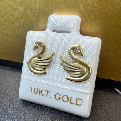 Broqueles Cisne Oro Sólido 10kt