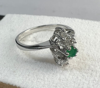 Anillo Oro Blanco con Esmeralda y Diamantes Naturales 0.30ct