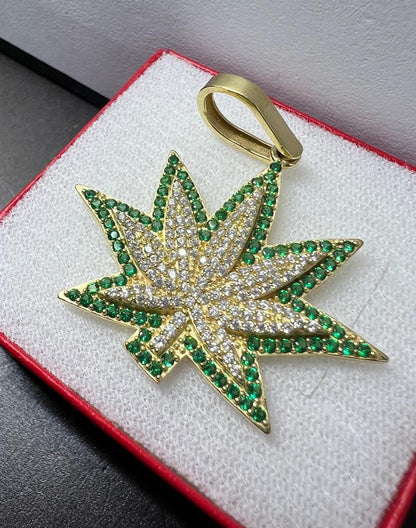 Dije Cannabis Oro Sólido 10kt con Zirconia