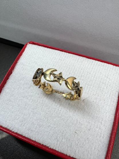 Anillo Lunea y Estrella Oro Sólido 10kt.