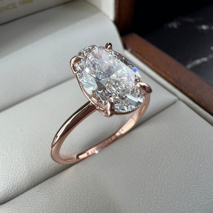Anillo de Compromiso Oro Rosa 14k Diamante de Laboratorio Oval 2.00ct Certificado IGI