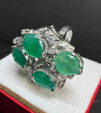 Anillo Plata Paladio con Cuarcitas y Diamantes Naturales 0.62ct