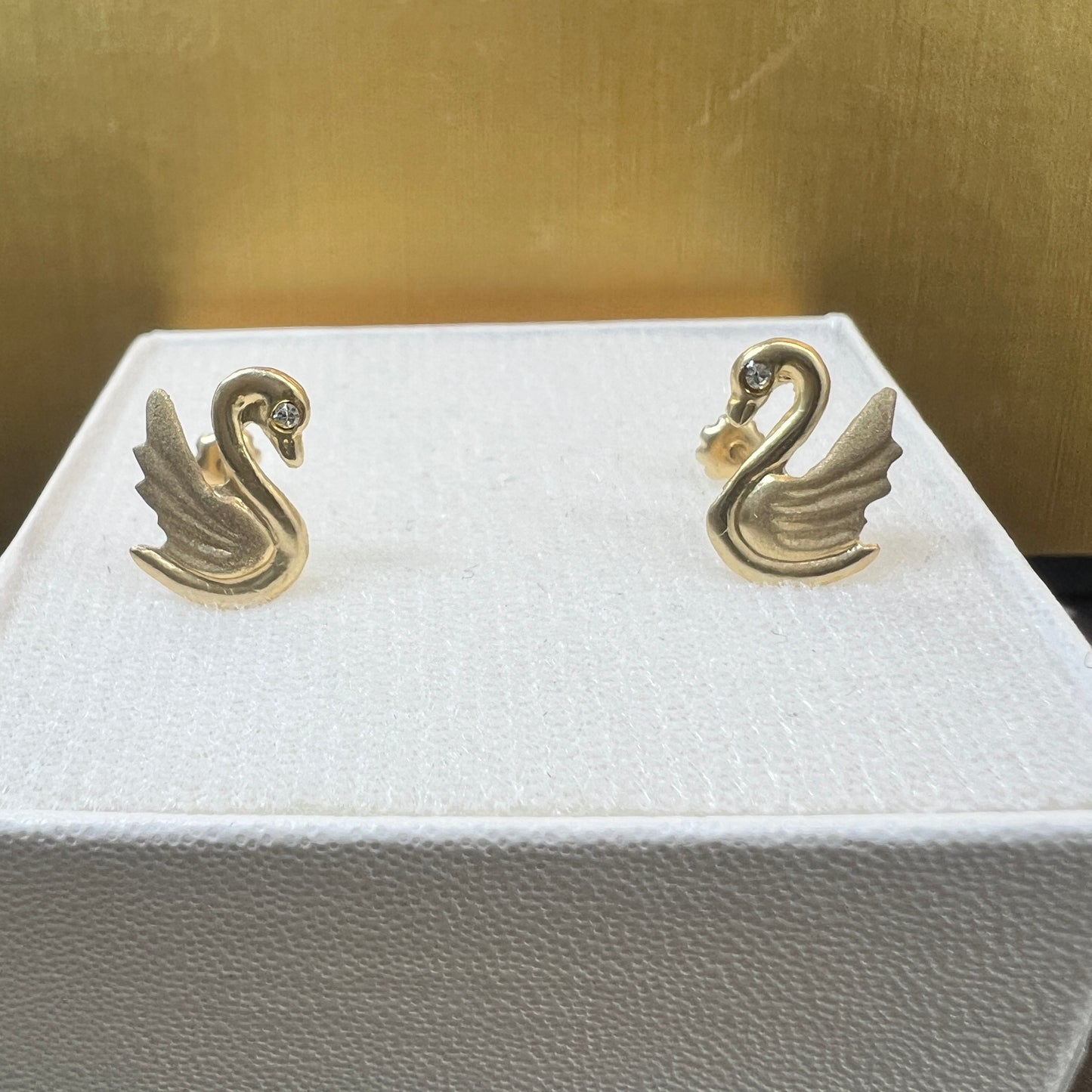 Broqueles Cisne Oro Sólido 10kt