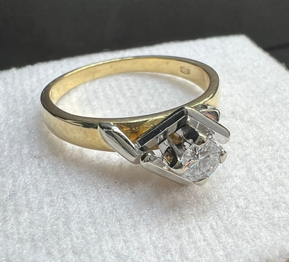 Anillo de Compromiso Oro Amarillo y Blanco con Diamante Natural 0.20ct