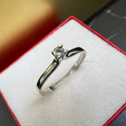 Anillo de Compromiso Oro Blanco 14k con Diamante Natural 0.10ct