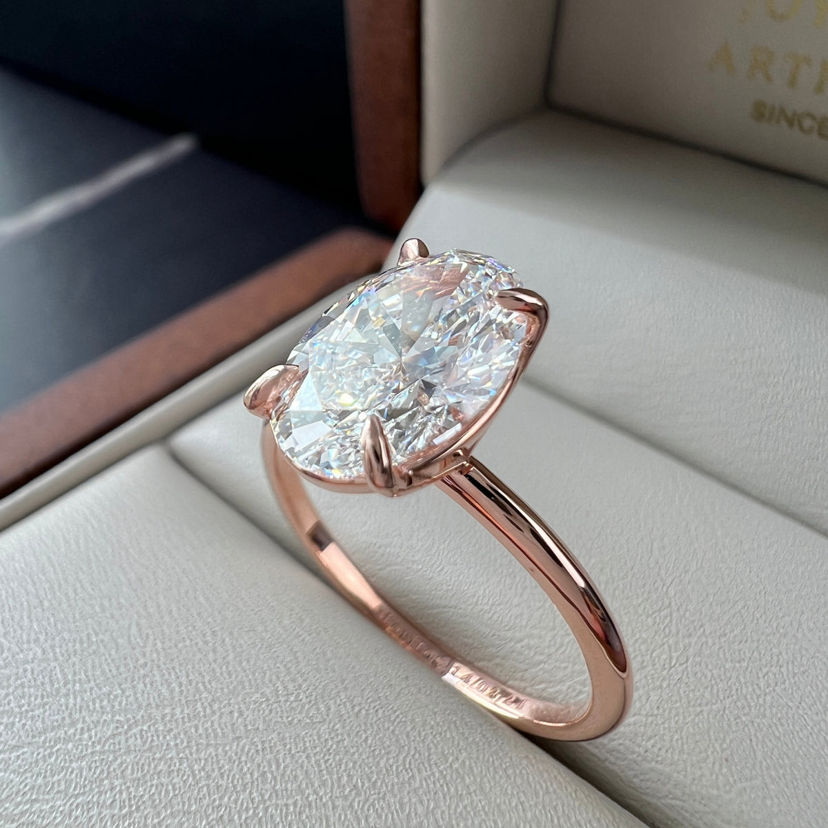 Anillo de Compromiso Oro Rosa 14k Diamante de Laboratorio Oval 2.00ct Certificado IGI