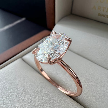Anillo de Compromiso Oro Rosa 14k Diamante de Laboratorio Oval 2.00ct Certificado IGI