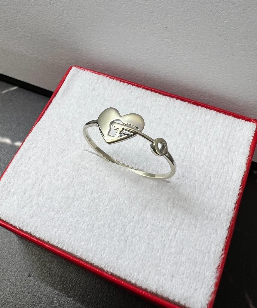 Anillo Corazón con Llave Oro Blanco 10kt