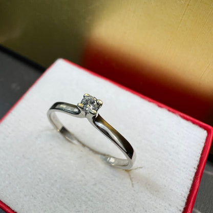 Anillo de Compromiso Oro Blanco 14k con Diamante Natural 0.10ct