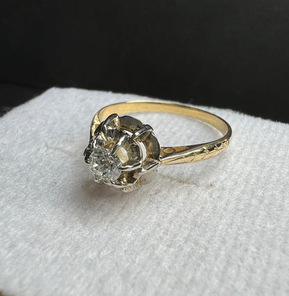 Anillo de Compromiso Oro Amarillo y Blanco con Diamante Natural 0.20ct