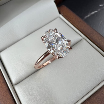 Anillo de Compromiso Oro Rosa 14k Diamante de Laboratorio Oval 2.00ct Certificado IGI