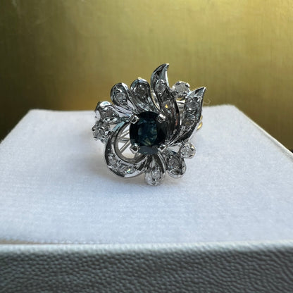 Anillo Plata Paladio con Zafiro y Diamantes Naturales 0.28ct