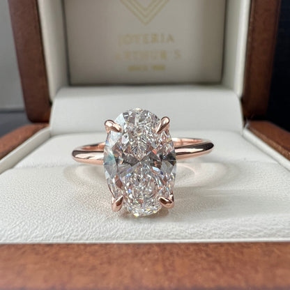 Anillo de Compromiso Oro Rosa 14k Diamante de Laboratorio Oval 2.00ct Certificado IGI