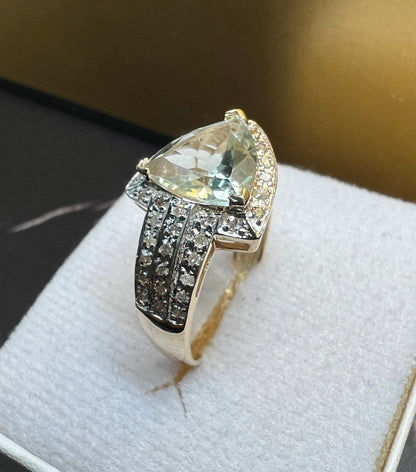 Anillo Oro con Aguamarina y Diamantes Naturales 0.64ct