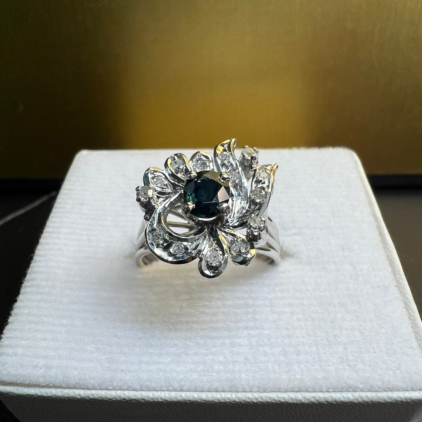 Anillo Plata Paladio con Zafiro y Diamantes Naturales 0.28ct