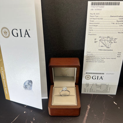Anillo de Compromiso Oro Blanco 14k con Diamante Natural Certificado GIA 1.97ct