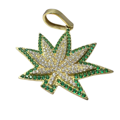 Dije Cannabis Oro Sólido 10kt con Zirconia