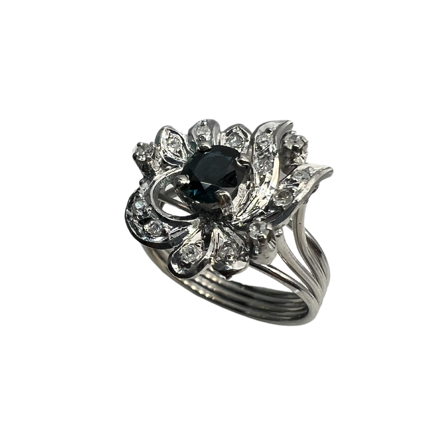 Anillo Plata Paladio con Zafiro y Diamantes Naturales 0.28ct