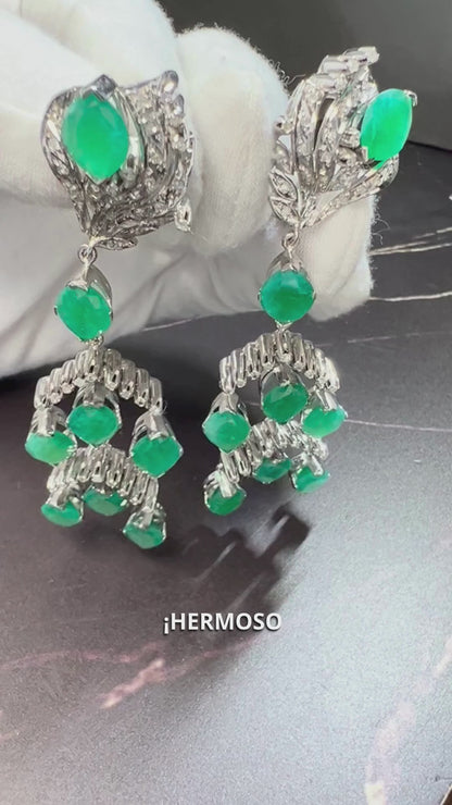 Aretes Plata Paladio Cuarcitas con Diamantes Naturales 0.86ct Certificado GIA