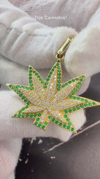 Dije Cannabis Oro Sólido 10kt con Zirconia