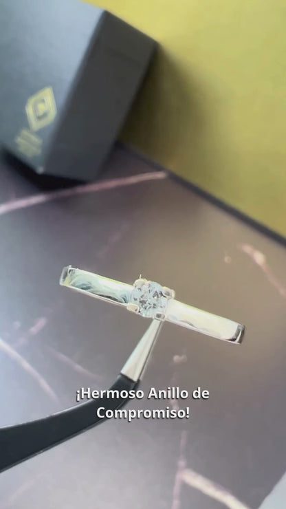 Anillo de Compromiso Oro Blanco 14k con Diamante Natural 0.10ct