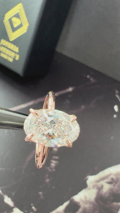 Anillo de Compromiso Oro Rosa 14k Diamante de Laboratorio Oval 2.00ct Certificado IGI