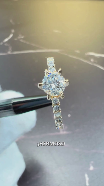 Anillo de Compromiso Pavé Oro Amarillo con Diamantes Naturales 1.22ct